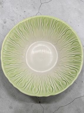 Vintage Green Ombre Embossed Serving Bowl 8.25” Mid Century Farmhouse Cottage